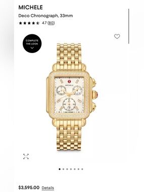 Michele Deco 33mm Gold-Tone Chronograph Watch with Diamond Accents